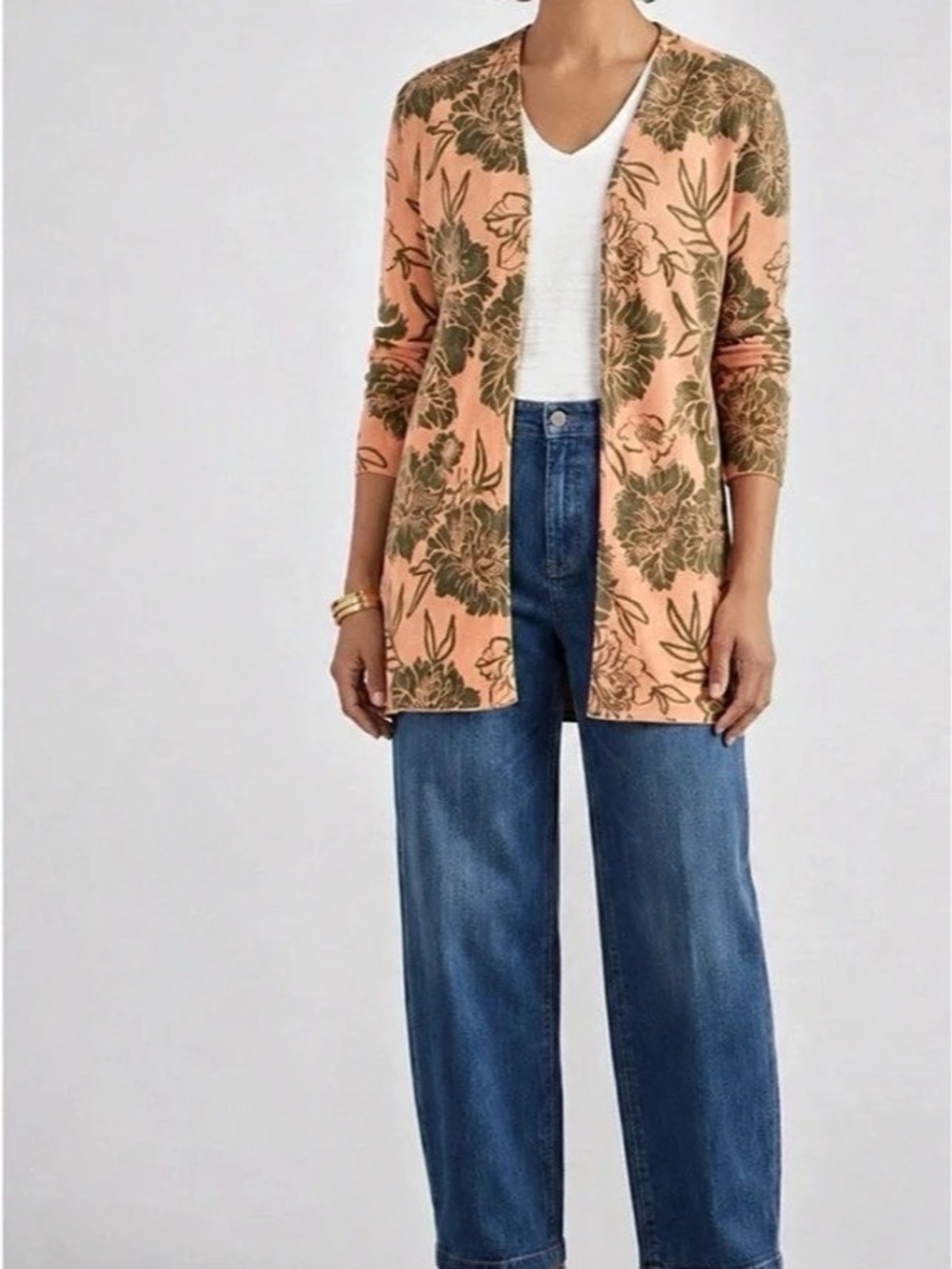 Soft Surroundings Floral Open Front Cardigan in Orange